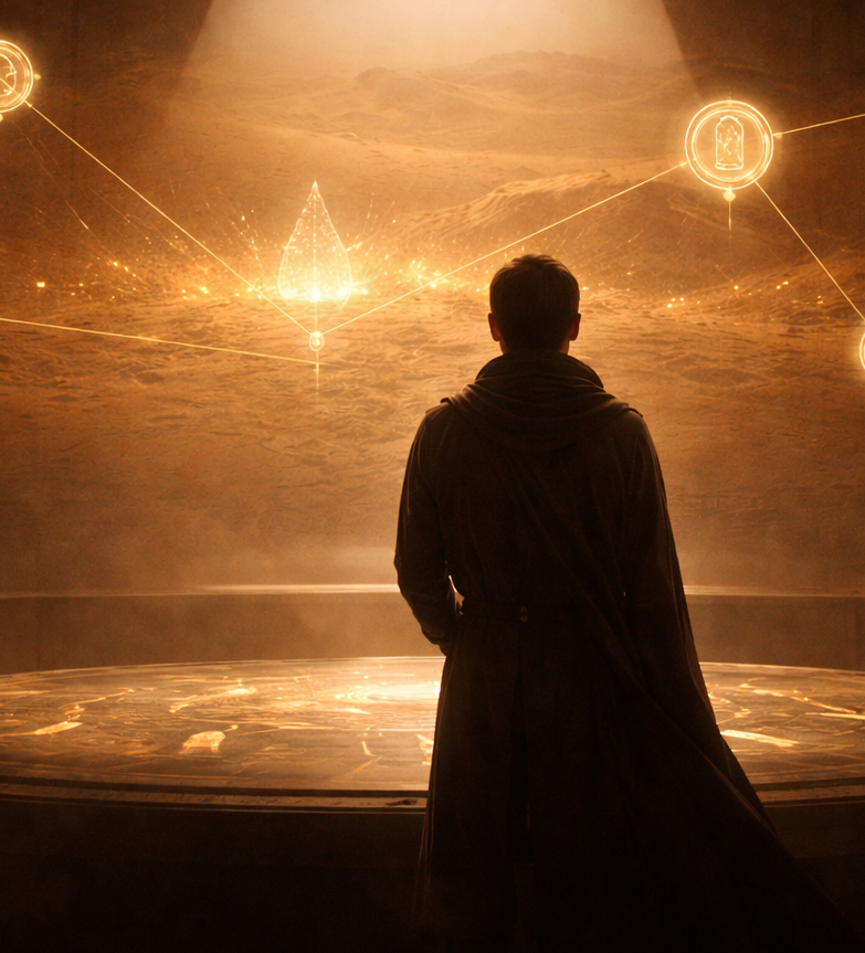 figura solitaria en sala estratégica